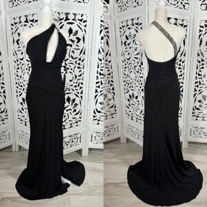 Jovani 02543 Ruched One Shoulder Formal Dress Black